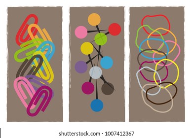 Colorful design of office paper clips, pins and rubber bands. Eps10