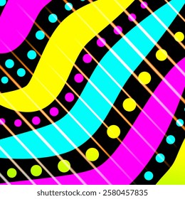 Colorful Design Pattern Made Up of Bands, Dots and Diagonal Lines. Can be used as pattern for fabric, tile, laminate, carpet, wallpaper, gift wrap, background, curtain, cushion, card, cover etc.