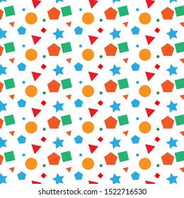 colorful design patterns that contain 2-dimensional shapes, namely square, pentagon, triangle, star and circle