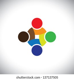 Colorful design of people symbols working as team & cooperating. This vector logo template can represent unity and solidarity in group or team of people, excellent teamwork, etc