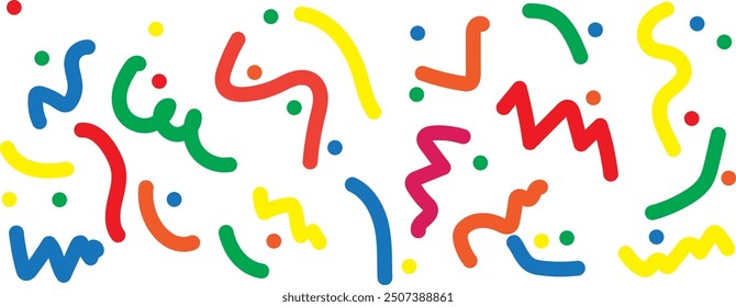Colorful design with playful doodles vibrant geometric shapes perfect for creating festive design for children events parties.