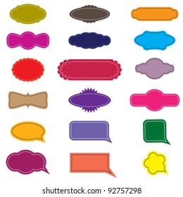 Colorful design retro frames or labels and speech bubbles. CMYK global process colors used. Management by layers. AI EPS 8 Vector.