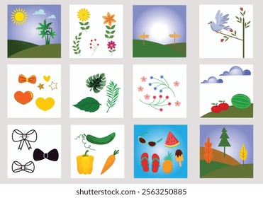 Colorful design set various items for banner poster flyer background Vector illustration