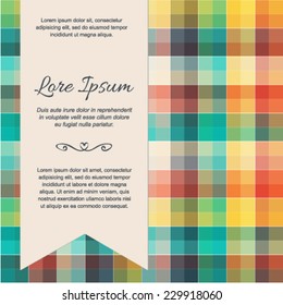 Colorful design template for business blank, flyer, invitation, brochure, cover. Abstract background with text ribbon banner. Multicolored ?heckered pattern.