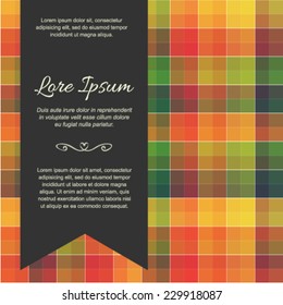 Colorful design template for business blank, flyer, invitation, brochure, cover. Abstract background with text ribbon banner. Multicolored ?heckered pattern.