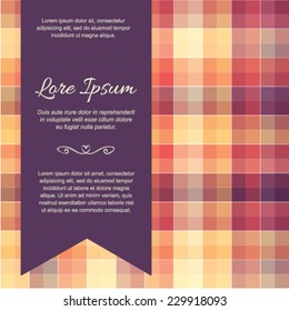 Colorful design template for business blank, flyer, invitation, brochure, cover. Abstract background with text ribbon banner. Multicolored ?heckered pattern.