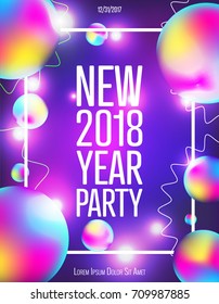 Colorful design template for New Year Party. Creative banner, flyer for a night party. Neon lights, lines, gradients, glowing, bokeh. Vector.