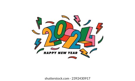 Colorful design typography. Happy new year 2024 Greeting background banner logo illustration. Design templates for calendar covers, posters, social media and other purposes.