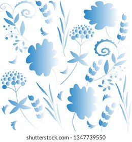 Colorful design vector blue and white floral pattern handmade, artistic. Beautiful shimmering illustrations.