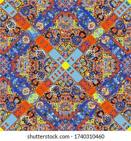 Colorful design vintage seamless pattern collage with floral tropic, mandala elements .Hand drawn background wallpaper. Islam, Arabic, Indian, ottoman motifs. Tapestry patchwork with ornament spring