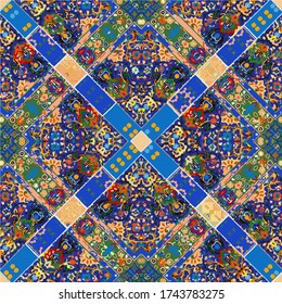 Colorful design vintage seamless pattern collage with floral tropic, mandala elements .Hand drawn background wallpaper. Islam, Arabic, Indian, ottoman motifs. Tapestry patchwork with ornament spring