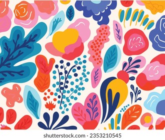 Colorful Designs for Floral Background Flat Design for Children, in the Style of Etel Adnan, Figurative and Abstract Motifs, CFA Voysey, Texture Exploration, Animated Shapes, Detailed Pen Strokes