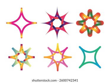 Colorful Designs for Modern Graphic Projects on a white background. Vibrant Star Designs, Creative Geometric Star Patterns, Unique Abstract Star Shapes, Dynamic Star Designs, gradient, eps