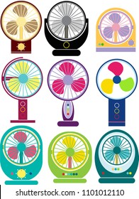 Colorful Desk Fan Set in Flat Style