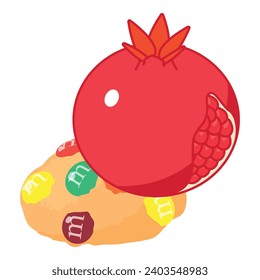 Colorful dessert icon isometric vector. Bright shortbread cookie and pomegranate. Dessert, food concept