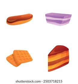 Colorful dessert icons set cartoon vector. Sweet product and pastry. Sweet food, unhealthy eating