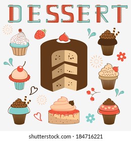 Colorful dessert menu collection. Vector illustration