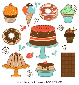 Colorful desserts collection. Vector illustration