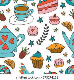 Colorful desserts seamless pattern