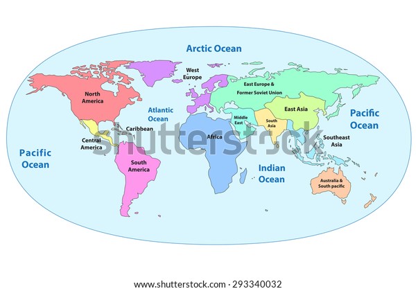 Colorful Detail World Map Continent Name Stock Vector (Royalty Free ...