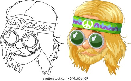 Colorful and detailed hippie character design.