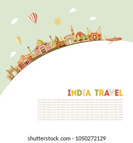 Colorful detailed India skyline. Travel and tourism background. Vector illustration