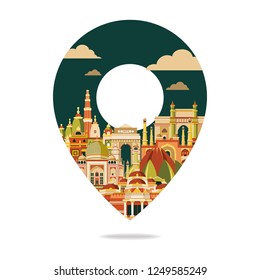 Colorful detailed India skyline. Travel and tourism background. Holy, diwali, festival of lights. Vector illustration