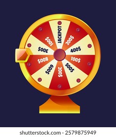 A colorful and detailed lottery wheel illustration featuring prize segments in red and yellow, perfect for games, apps, and promotional materials.