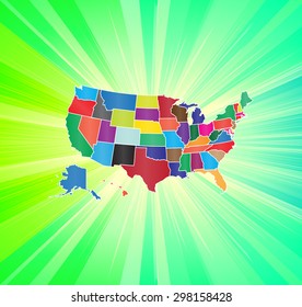 Colorful & Detailed Map of The United States with Background