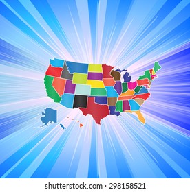 Colorful & Detailed Map of The United States with Background