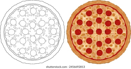 Colorful and detailed pepperoni pizza vector art.