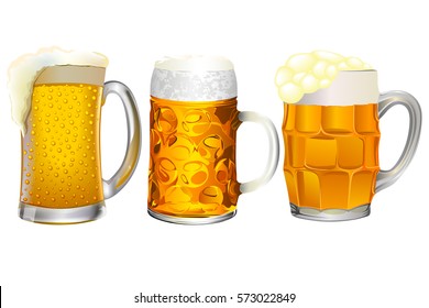 Colorful detailed set of the glass mug of beer for design layout