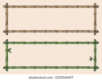 Colorful detailed style bamboo frame with tied tropical plant long sticks to create promotional items vector illustration