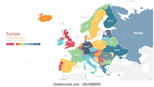 Colorful detailed vector map of the European country.