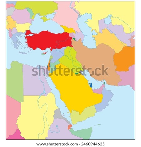 Colorful detailed vector map of the Middle East, Arab country.