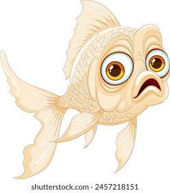 Colorful, detailed vector of a surprised goldfish.