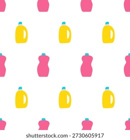 Botellas de detergente de colores sin patrón plano, rosa y amarillo Productos de limpieza de fondo