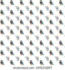 Colorful Diagonal Grid Pattern with Blue and Gray Birds