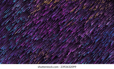 Colorful diagonal lines background with pixel sorting effect. Colorful dynamic digital streams texture in neon colors. Futuristic glitched pixel sorting style design. Vector background