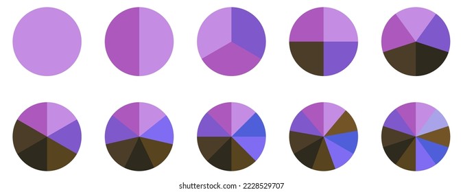 Colorful diagram with 10 sections. Circle pie chart icons. Vector illustration isolated on white background
