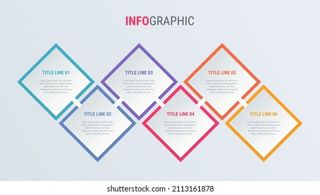 Colorful diagram, infographic template. Timeline with 6 steps. Square workflow process for business. Vector design.