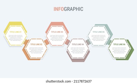 Colorful diagram, infographic template. Timeline with 6 options in vintage colors. Honeycomb  workflow process for business. Vector design.