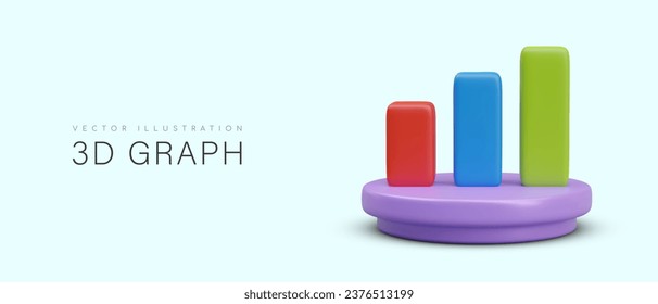 Colorful diagram on blue background. Objects for presentation and business. Sales, growth and development concept. Vector illustration in 3d style with place for text