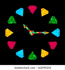 Colorful diamond clock. Vector illustration.