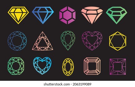 Farbiges Diamond Icon Set Vektordesign
