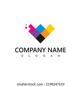 Logotipo De Diamantes Colorido, Concepto Multimedia Adecuado Para El Símbolo De La Empresa De Pintado E Impresión