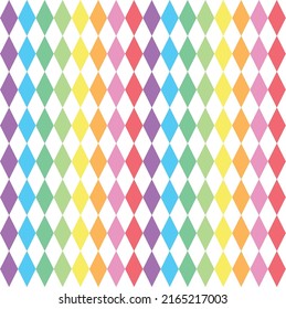 Colorful diamond pattern. Multicolor diamond pattern on white background. Diagonal shapes. LGBTQ+ colored background.