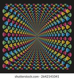 Colorful diamond pattern. Psychedelic depth illusion. Trippy vector background. Radiant shape design.