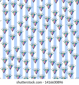Colorful diamond seamless pattern on white background. Paper print design. Abstract retro vector illustration. Trendy textile, fabric, wrapping. Modern space decoration.