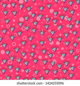 Patrón sin soldadura de diamante colorido sobre fondo blanco. Diseño de impresión de papel. Ilustración de vector retro abstracta. Tejidos, tejidos, envolturas a la moda. Decoración moderna del espacio.